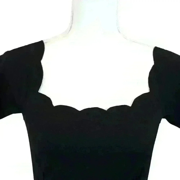 Nine Britton Black Off Shoulder Scallop Neck Mini Dress Made in USA Size Medium - Picture 2 of 7